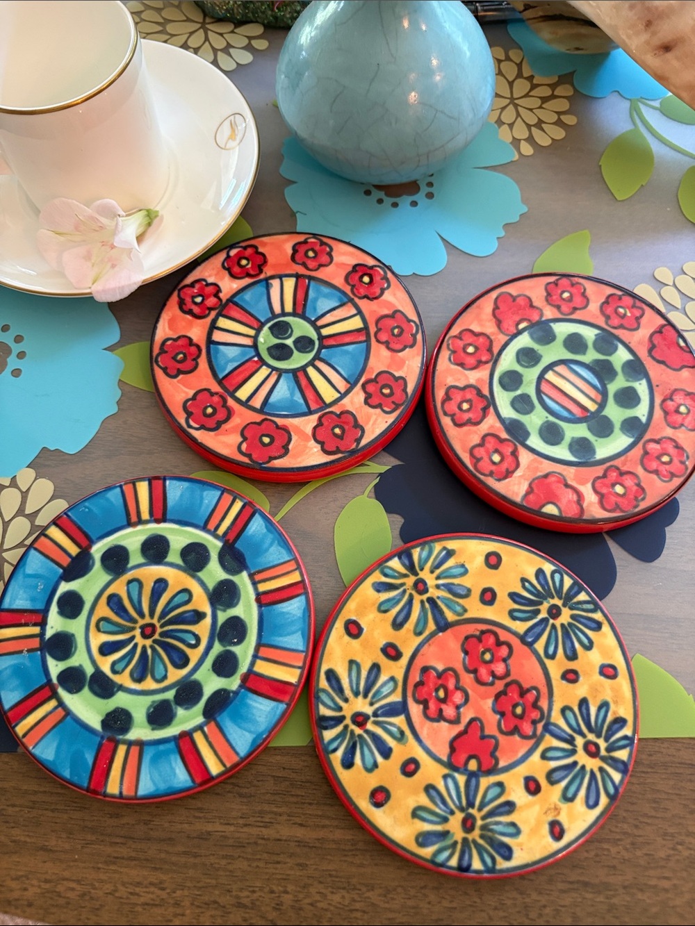 Mahfil Coasters Set of Four Bohemian cocktails pottery Ceramic